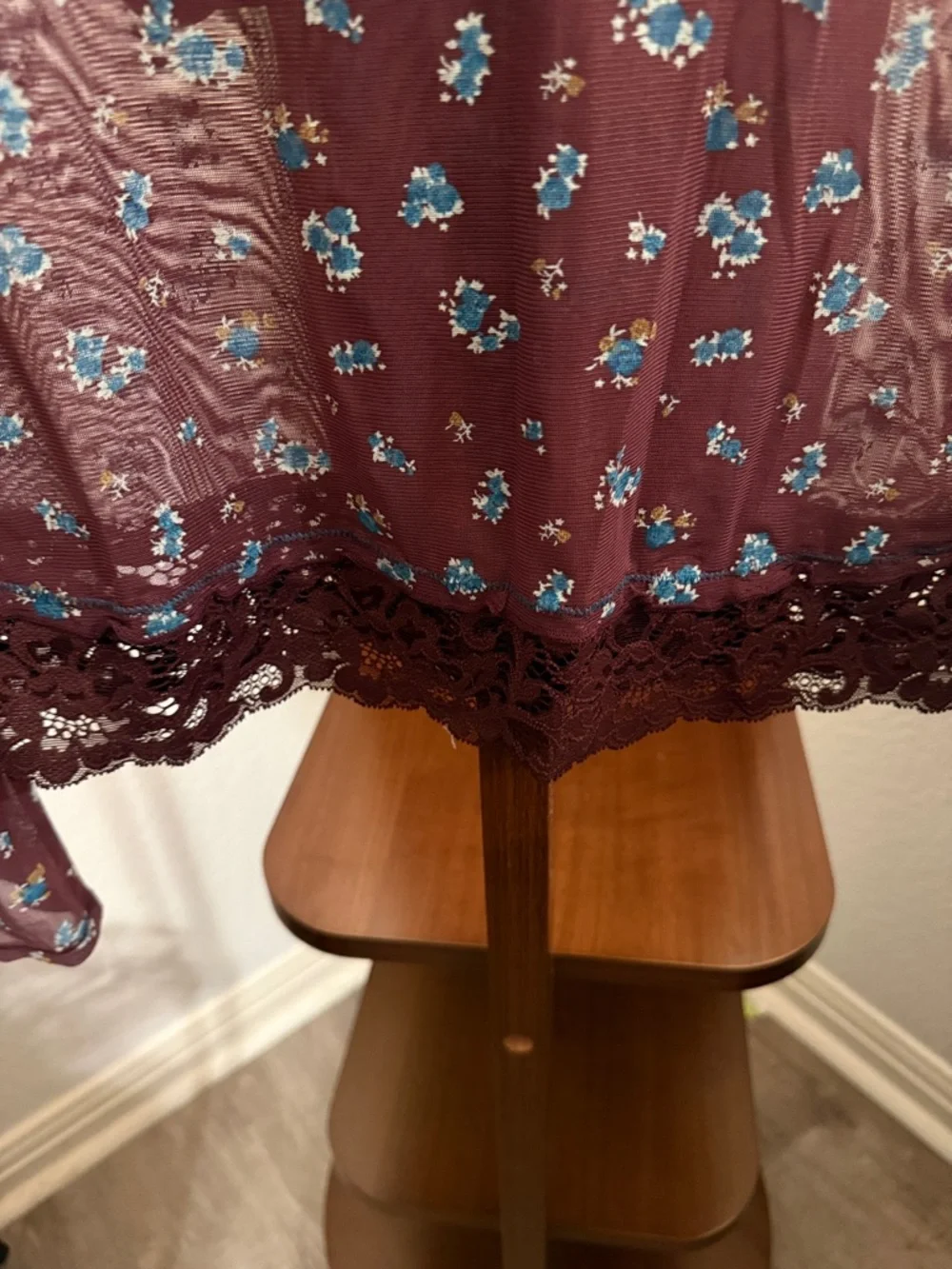 Free People intimately Sheer Burgundy Floral Mesh Long Sleeve Top -#014S - Picture 2 of 3